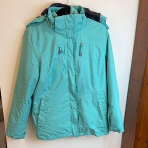 ZeroXposur Light Teal Hooded Ski Jacket, Zip Feature Creating 2 Coats in 1 (M)